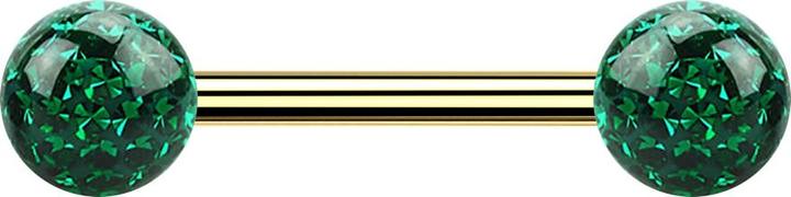 Star Piercing Barbell vergoldet mit zwei Kristallkugeln grün Epoxy Schutzschicht (Titan G23, ohne Messing)