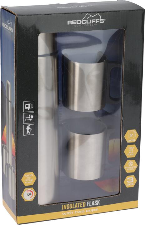 Produktbild Koopman Isolierkanne aus Edelstahl 1 l, mit 2 doppelwandigen Thermobechern, je 180 ml (1 l)