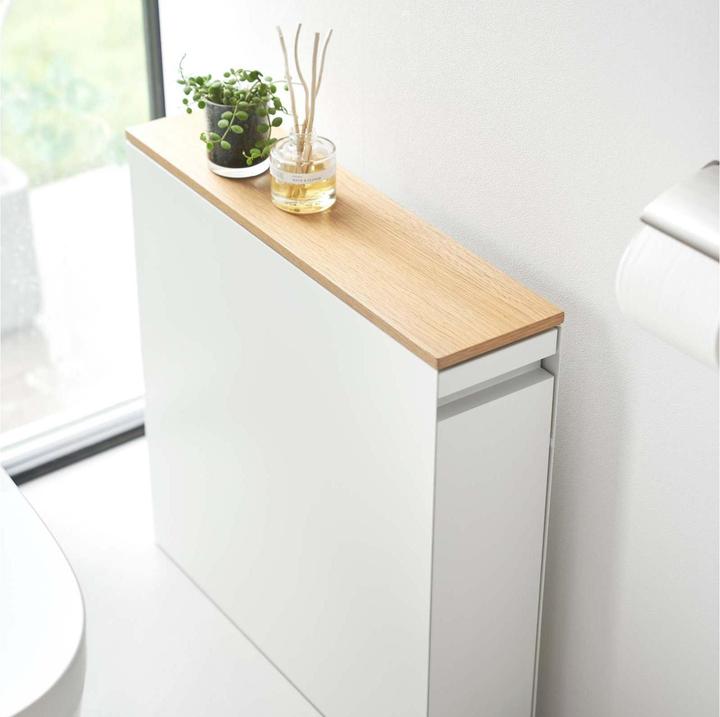 Actual product image Yamazaki Pull-out shelf with wooden shelf TOWER (14 x 56 x 55 cm)