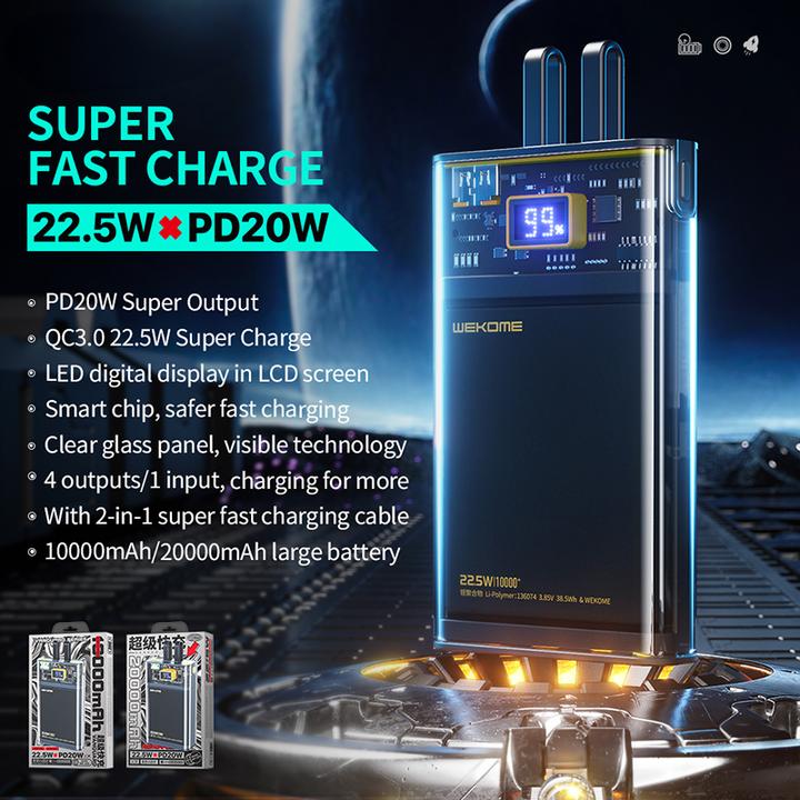 Actual product image Wekome Power bank Super Charging with int (10000 mAh, 20 W)