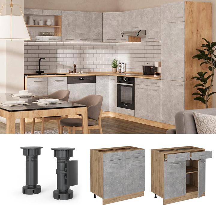 Produktbild Vicco Küchenunterschrank R-Line, Beton/Goldkraft Eiche, 80 cm, AP Anthrazit