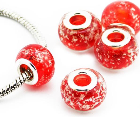 Hermex Glas Bead Perle versilbert 925 - Rot (Silber 925, Glas)