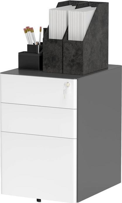 Swisshandel24 Rollcontainer, mobiler Aktenschrank mit 3 Schubladen, abschliessbar, 39x48x59cm, weiss+grau (39 x 48 x 59 cm)