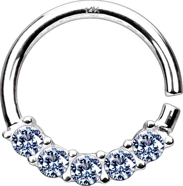 Star Piercing Micro Piercing Ring 14k weissgold fünf Kristalle silber (ohne Messing, 14k Gold)