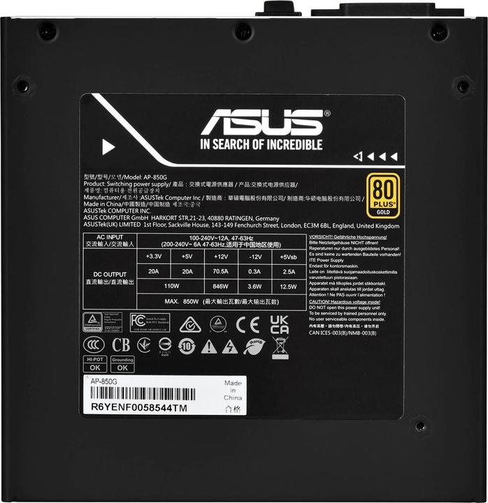 Image du produit ASUS Zasilacz Prime 850W Gold (850 W)