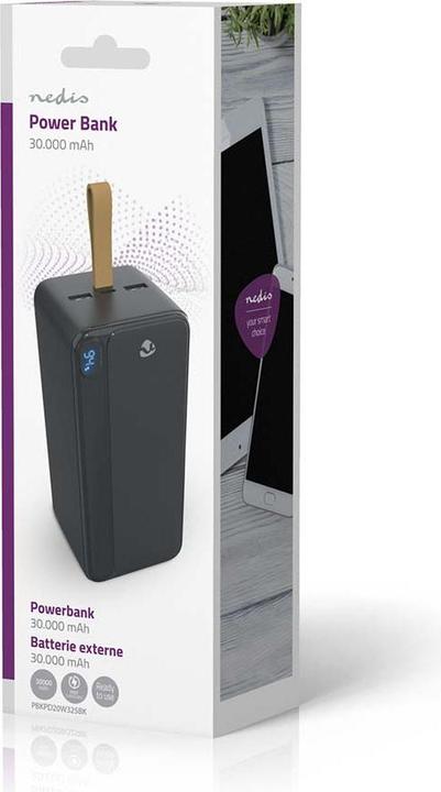 Produktbild Nedis powerbank | 30000 mAh | 1.5 / 1.67 / 2.0 / 2.22 / 3.0 A | Anzahl der Ausgänge: 3 | Ausgangsans (30000 mAh, 20 W, 111 Wh)