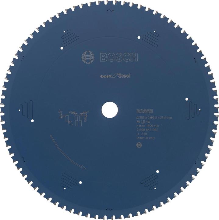 Bosch Professional Zubehör Kreissägeblatt Expert for Steel, 355 x 25,4 x 2,6 mm, 80