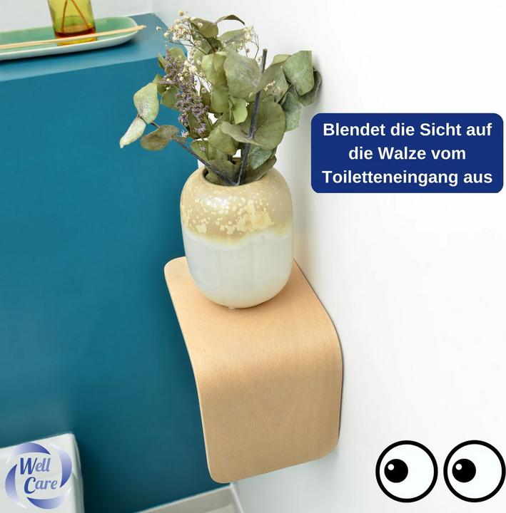 Image du produit Well Care Porte-rouleau de papier toilette en bois naturel avec étagère
