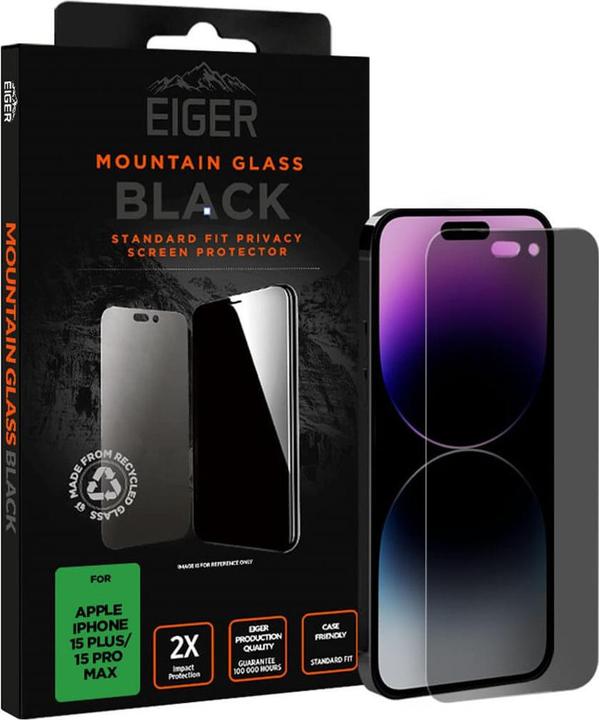 Actual product image Eiger Mountain Glass Black (1 Piece, Apple iPhone 15 Plus, Apple iPhone 16 Plus, Apple iPhone 15 Pro Max)