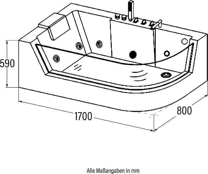 Produktbild Home Deluxe Whirlpool Badewanne INFINITY (rechts) Farblichttherapie - 170x80cm (80 cm, 170 cm)