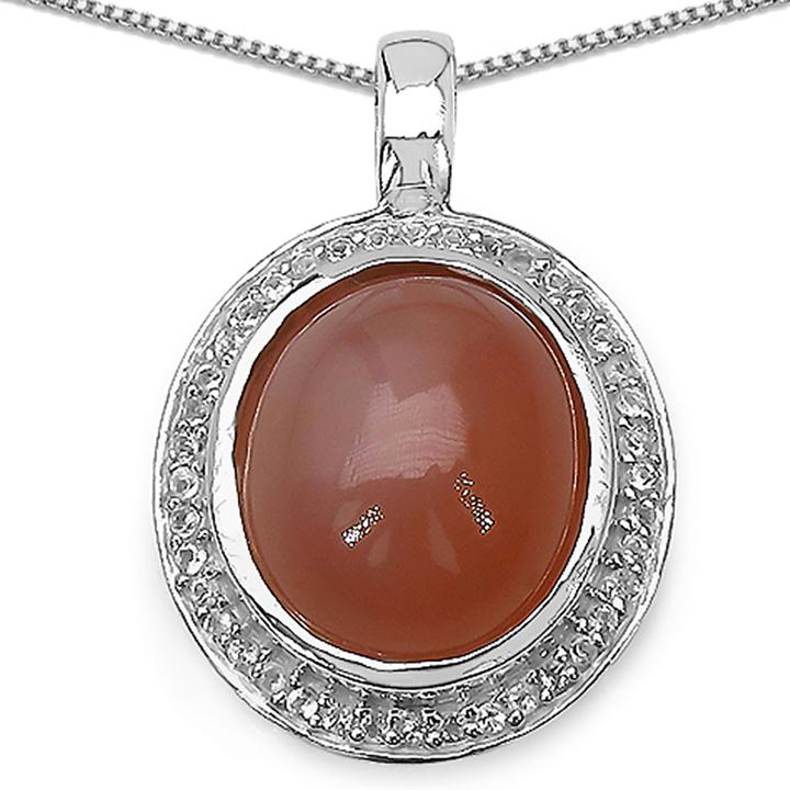 Xen Anhänger mit Kette Peach Mondstein Cabochon 45 cm 925 Silber (925 Sterling Silber, 45 cm)