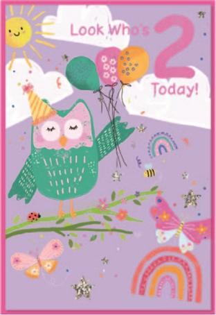 Produktbild Simon Elvin Eule Grusskarte Look Who's 2 Today! Geburtstag 6erPack Karton (6 Stk.)