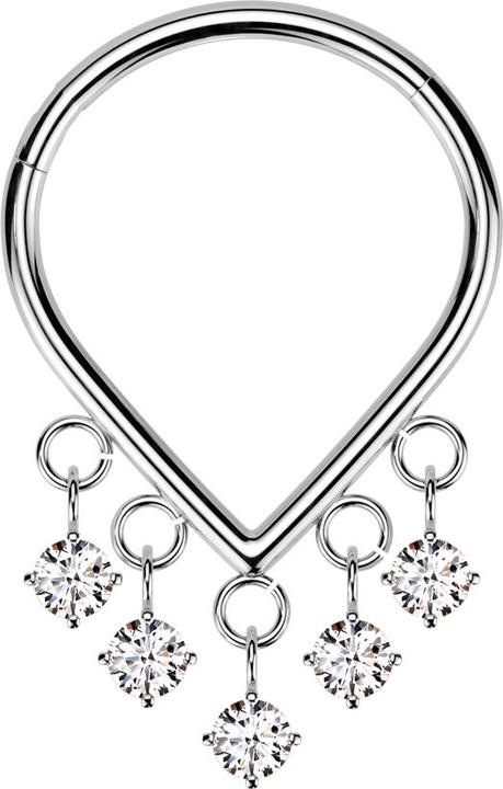 Hollywood Body Jewelry Micro Segmentring klappbar silber Anhänger fünf Kristalle silber (Titan G23, ohne Messing)
