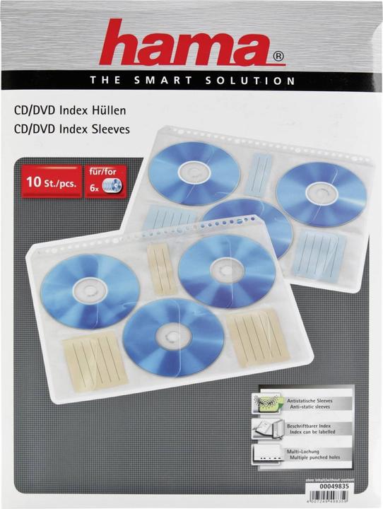 Image du produit Hama 1x10 pochettes d'index pour CD-ROM
