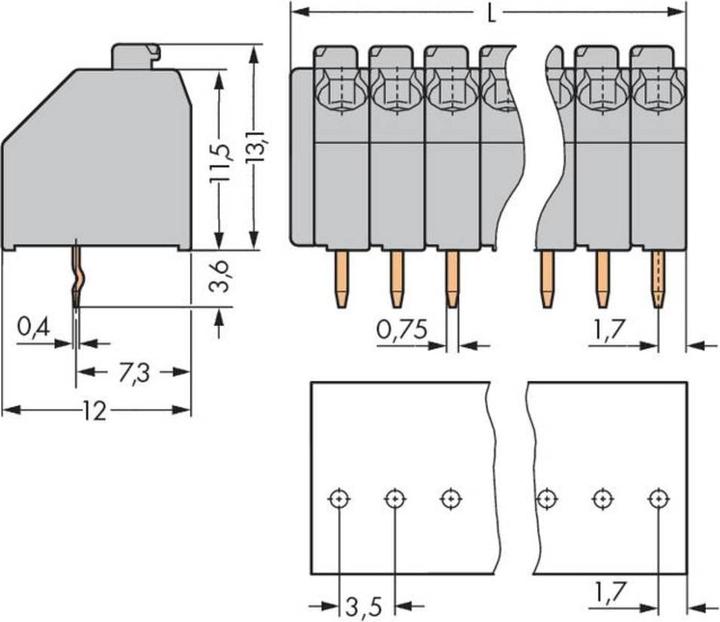 Image du produit Wago 250-104/000-012 Bornier avec poussoirs de commande 1 broche à souder/pôle avant 4