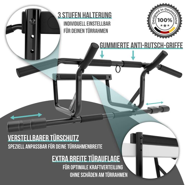 Produktbild Pullup & Dip Klimmzugstange Tr zum Einhngen im Trrahmen ohne Abrutschen, inkl. Klimmzug Band