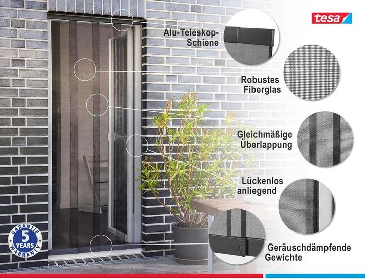 Image du produit tesa Moustiquaire de porte à lamelles en aluminium pour les portes de balcon et de terrasse (95 x 220 cm)