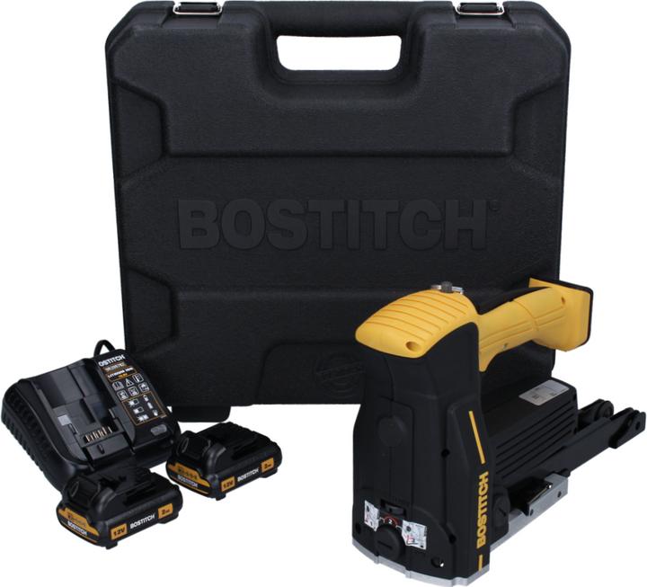 Produktbild Bostitch DSA-3522-E Akku Kartonverschlusshefter Karton Tacker 12 V + 2x Akku 2,0 Ah + Ladegerät +