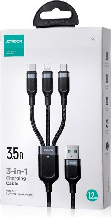 Productafbeelding Joyroom Cavo 3 in 1 Multi-Use Series S-1T3018A18 Lightning USB-C micro USB 1,2 m - nero (1.20 m, USB 3.0)
