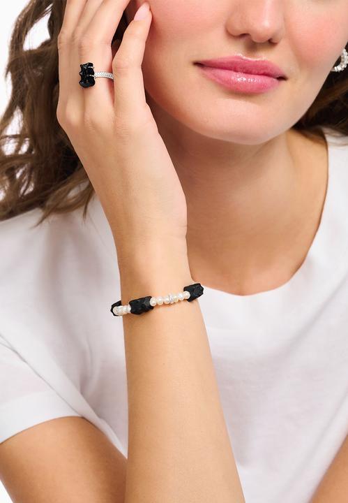 Immagine prodotto Thomas Sabo Bracciale di perle con orsetti in oro nero (19 cm, Argento 925)
