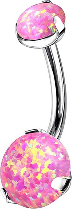 Star Piercing Banane silber mit zwei Opale pink (ohne Messing, Titan G23)