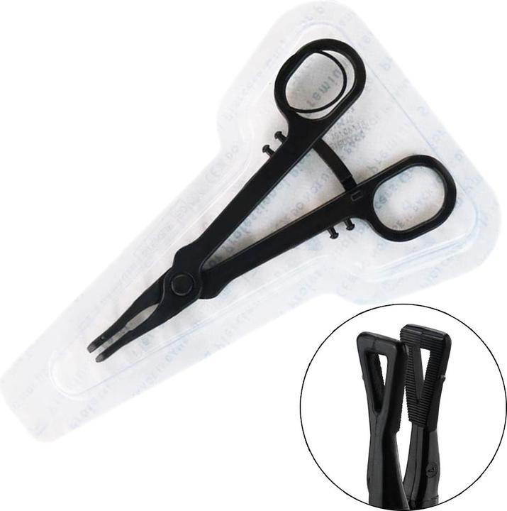 Actual product image Star Piercing Sterile einweg Zange schwarz Gazeklemme geschlossen dreieck gezackt (Plastic, without brass)
