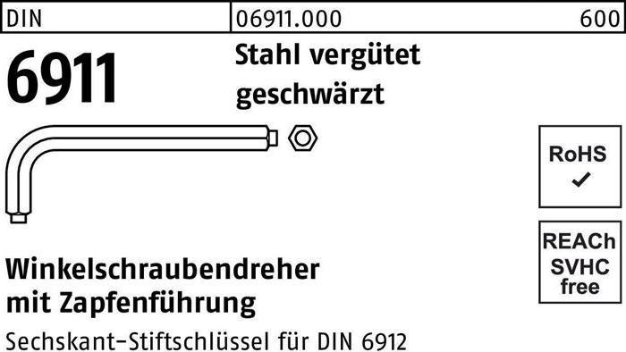 Produktbild Winkelschraubendreher DIN 6911 6-kant m.Zapfen SW 8 M 10 Stahl vergütet geschwärzt (6-Kant)
