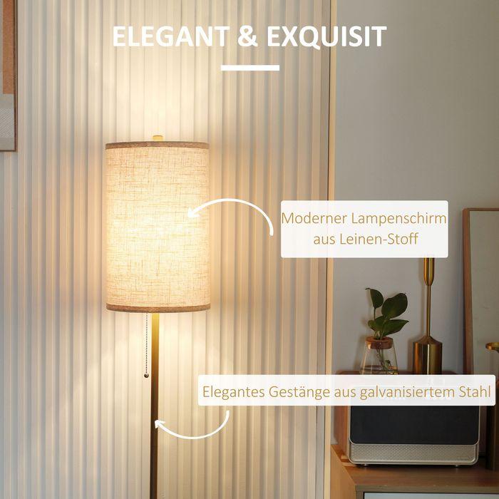 Immagine prodotto Swisshandel24 Stehlampe Wohnzimmer Stehleuchte mit Leinen Lampenschirm, Zugkettenschalter (E27)