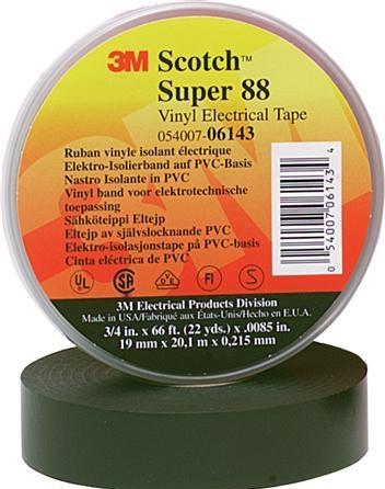 3M Scotch® Super 88 ruban vinyle noir 25mmx20mx0,22mm pour isoler les câbles de toutes les conditions (25.40 mm)