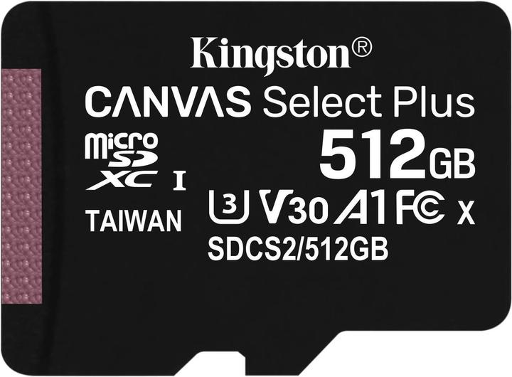 Actual product image Kingston Canvas Select Plus (512 GB, microSDXC, U3, UHS-I)