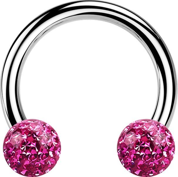 Star Piercing Micro Circular Barbell silber mit zwei Kristall Kugeln pink Epoxy Schutzschicht (Chirurgenstahl 316L, ohne Messing)