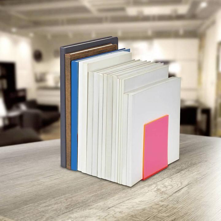 Actual product image Maul Buchstütze 10x10x13cm 3513621 transparent pink 2 Stück (10 x 10 x 13 cm)