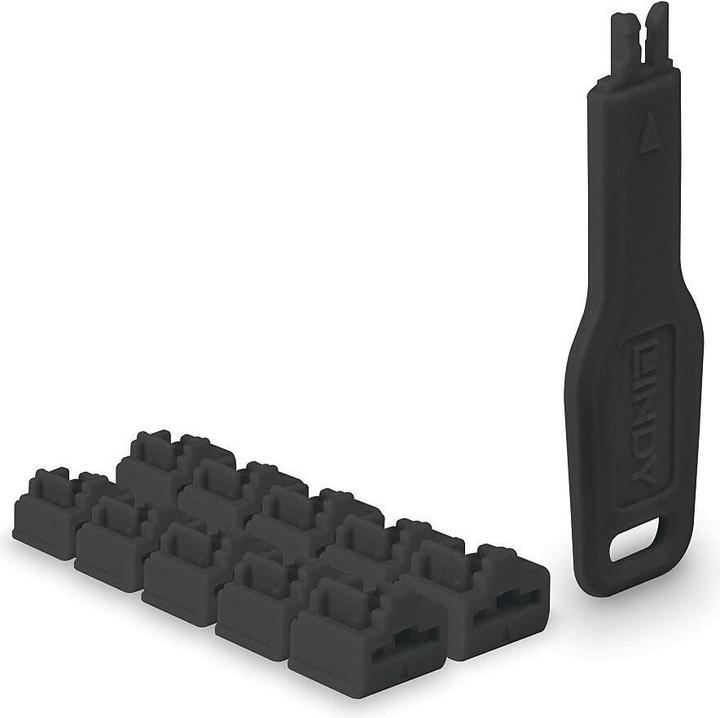 Produktbild Lindy RJ45 Port Schlösser SCHWARZ 10 Stck+ 1 Schlüssel (47891)