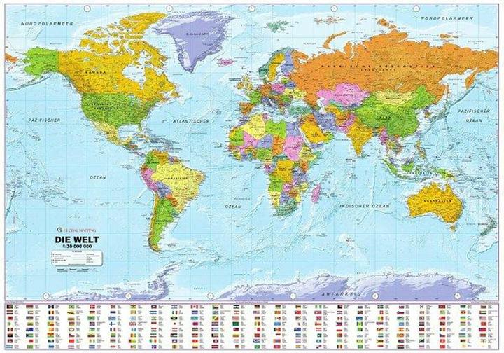 Produktbild Politische Weltkarte 1 : 30 000 000 mit Flaggen 30000000