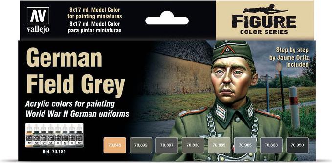 Produktbild Vallejo Model Air German Field Grey (Olive, Schwarz, Grau, Fleisch, Grün, 17 ml)