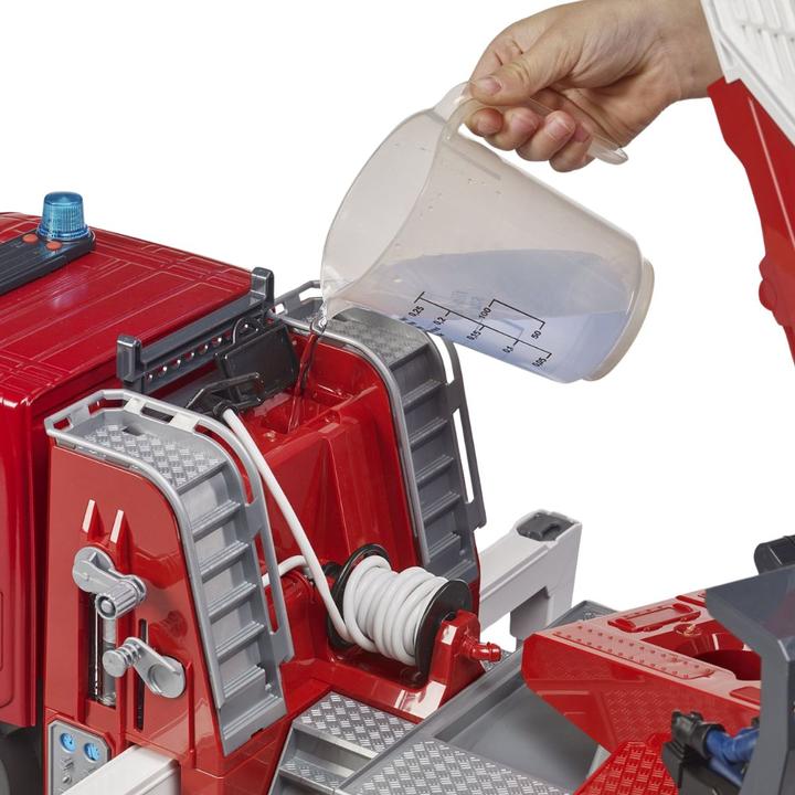 Produktbild Bruder Scania Super 560R Feuerwehr mit Drehleiter, Wasserpumpe, L+S Modul