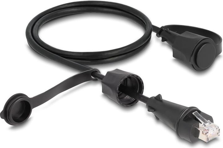 Actual product image Delock Network cable RJ45 plug to RJ45 plug Cat.6 STP with sealing cap Outdoor IP68 dust- and what (S/UTP, CAT6, 1 m)