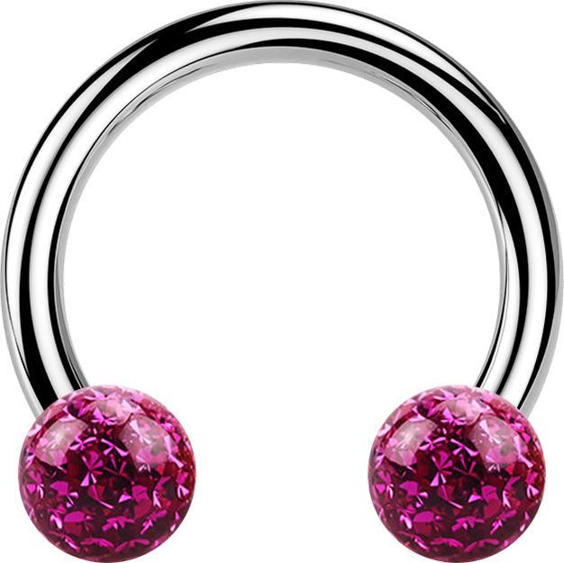 Produktbild Star Piercing Circular Barbell silber mit zwei Kristall Kugeln fuchsia Epoxy Schutzschicht (ohne Messing, Titan G23)