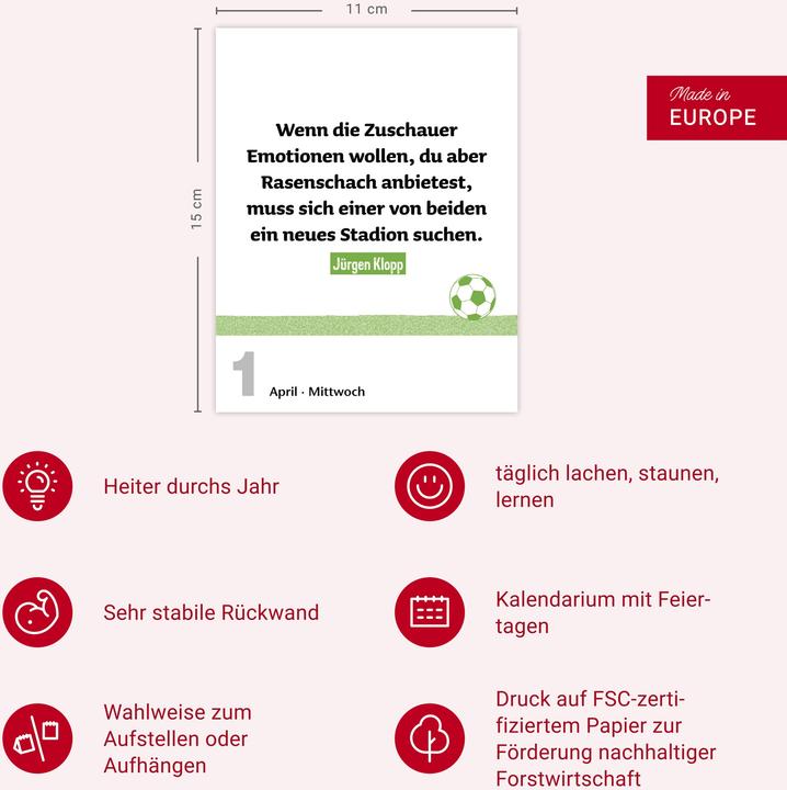 Produktbild Harenberg Lattenknaller Tagesabreisskalender 2026 - Die witzigsten Fussballersprüche (11 x 14 cm, Deutsch)
