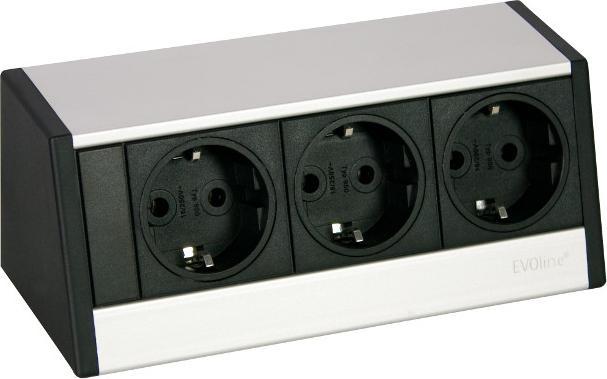 Actual product image Evoline R-Dock small desktop connection panel 3-way socket outlet, silver (3 x)
