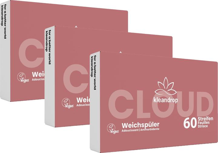 Kleandrop Assouplissant bande Clouds 3 x 60 pièces, parfum (180 Cycles de lavage, Lessive en poudre)