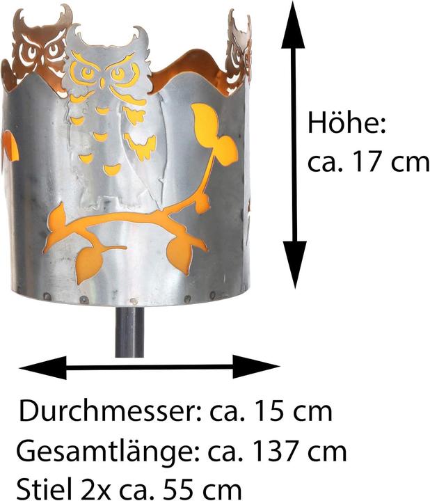 Image du produit Novaliv Gartenfackel Eule Feuerschale Metall mit Stiel Brennmittel Solarlampe LED