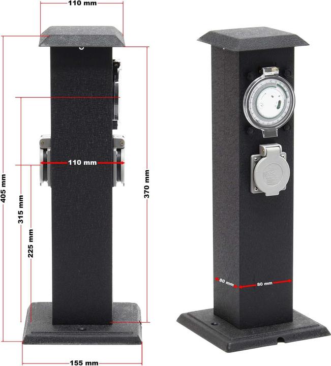 Image du produit Wiltec Colonne d’énergie 2 Prises d’alimentation extérieure avec Minuterie Métal IP44 Jardin Outdoor
