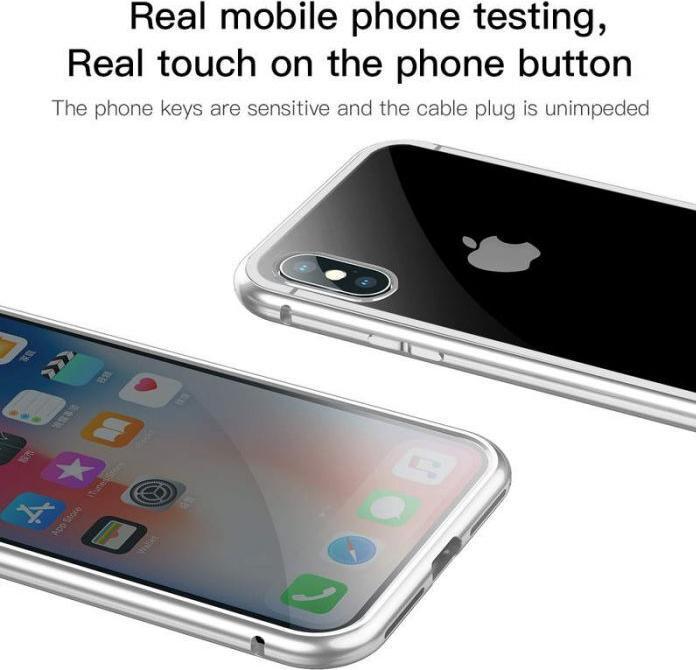 Produktbild Baseus iPhone X Magnetische Alu Schutzhülle Glas RückseiteSilber (Apple iPhone X)