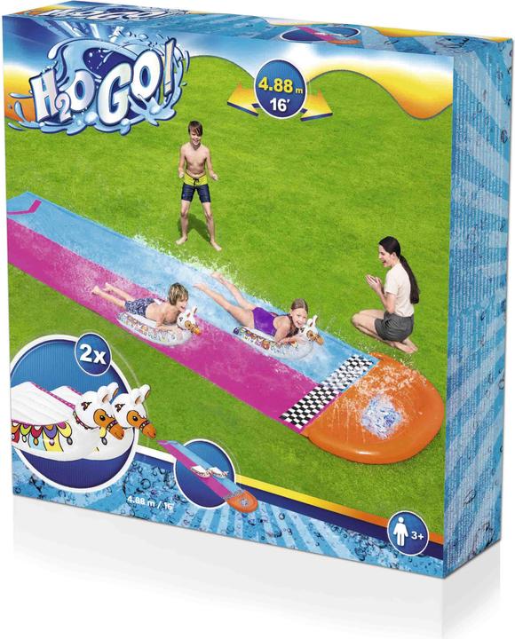 Produktbild Bestway 2er-Wasserrutsche mit aufblasbaren Lama-Schwimmtieren (4.88 m)