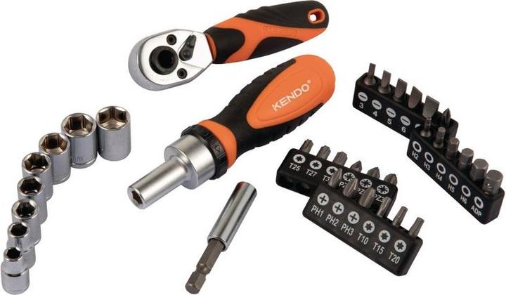 Actual product image Kendo Bit and socket set 35-piece (6x TX, 4x SL, HEX4, 5 x PH, 4x PZ 1 / PZ 2 / PZ 3 (25 mm) each)