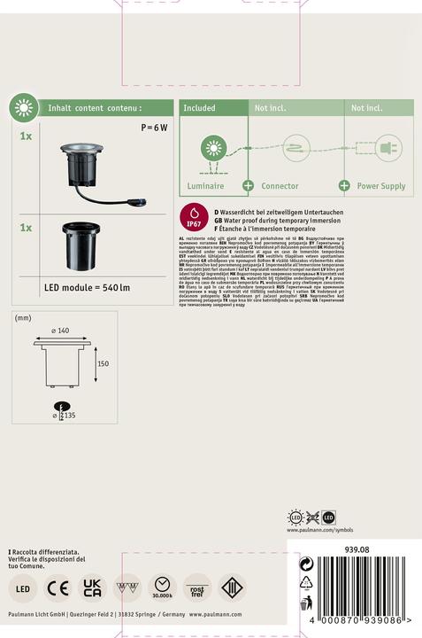 Produktbild Paulmann Outdoor Plug & Shine Bodeneinbauleuchte (609 lm, IP67)
