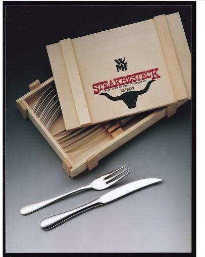 Productafbeelding WMF Steak Bestek Set Steakmessen 6 Personen 12st Speciaal Lemmet Staal Eikenhout Houten Doos (12 Stuk, Bestekset)