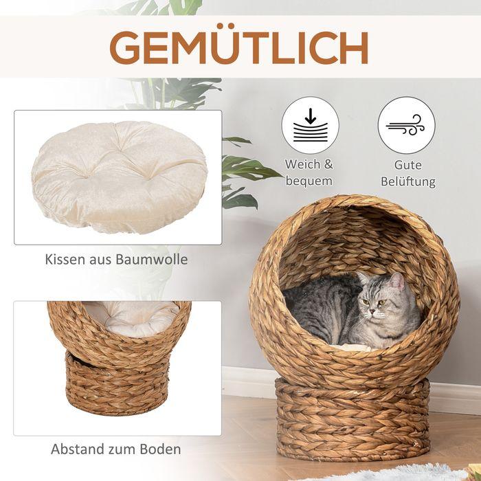 Produktbild Swisshandel24 Rattan Katzenhöhle Katzenbett Katzenkorb Katzenkörbchen Katzenhütte mit Kissen Haustierbett Wasserhy (Katze)