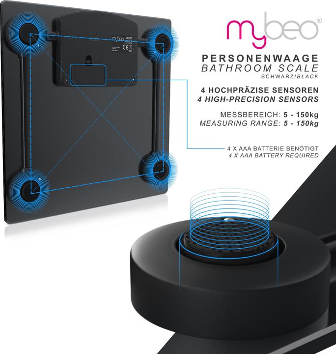 Produktbild Mybeo Personenwaage, Digital Glas Körperwaage mit 4xDMS Mess-Sensoren, max. 150kg (150 kg)